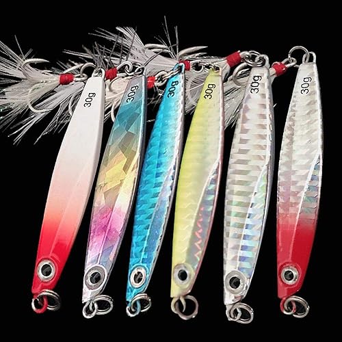 Set di 6 esche da pesca, in Metallo Cucchiai da Pesca con Piuma per Trota con ami alti, Esche Duro in Plastica Artificiali Esche Set per Acqua Dolce Salata - Ysert