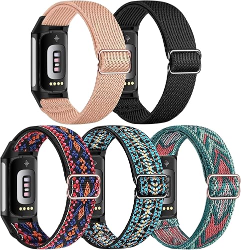 5 Pezzi Cinturino Compatibile con Fitbit Charge 6/5 per Donne e Uomini, Sportivo Ricambio in Nylon Regolabile Traspirante - Ysert
