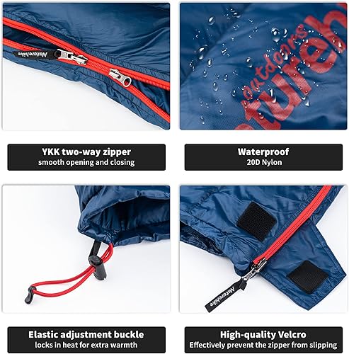 Naturehike 800FP Sacco a pelo ultraleggero da campeggio invernale in piuma d'anatra Sacco a pelo impermeabile in piuma per adulto 200×80cm Da -10 ℃ a 6 ℃ Può essere giuntato Unisex-Blu Navy - Ysert