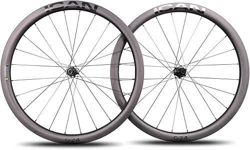 ICAN 700C G24/G25 Carbon Gravel Bike Disc Wheelset 40mm-24mm Larghezza Interna/50mm Profondità-25mm Larghezza Interna Copertoncino Tubeless Ready Wheelset Blocco Centrale Asse Passante 10/11 - Ysert
