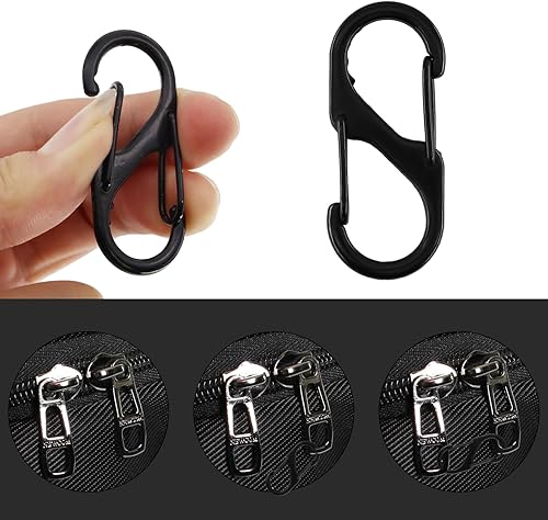 60 moschettoni a S, 50 mm/40 mm/32 mm, in metallo antifurto, doppio moschettone per campeggio, escursioni, chiavi (nero) - Ysert