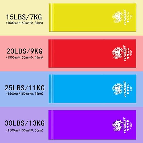 FitBeast Set di 4 fasce terrestri da 2 m, con 4 fasce da ginnastica, con borsa per il trasporto e istruzioni per l'esercizio, fascia per fitness, pilates, yoga, allenamento con - Ysert