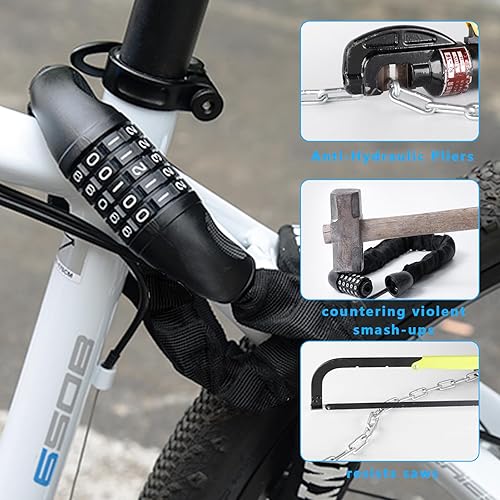 Fahrradschloss Hohe Sicherheit, Zahlenschloss Fahrradschloss mit Zahlencode 5 Stellig Kombination, Anti-Diebstahl Kettenschloss Fahrradkette Schloss für e Scooter e Bike Schloss, Lucchetti per bicicle - Ysert