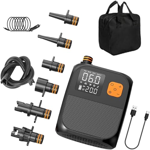Pompa elettrica SUP da 25 PSI, pompa ad aria ad alta pressione, batteria da 8000 mAh con 6 ugelli e luce LED per barca gonfiabile, tavola da surf, materasso ad aria, galleggianti - Ysert