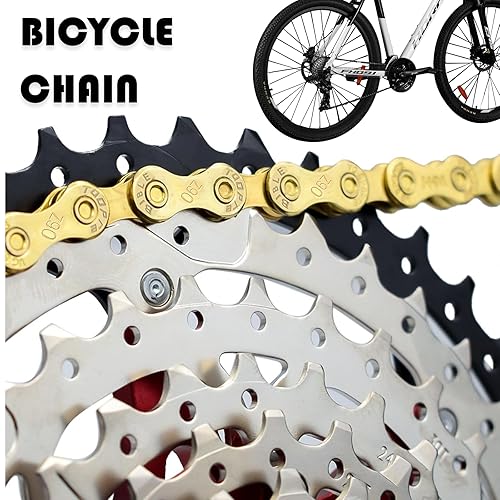 Il Set Catena Mtb Contiene 116 Maglie, Catena Bici 9 Velocità Misura 1/2'X11/128', Processo Galvanico Ricambi Bici Antiruggine, Adatto per Bici da Strada E Mountain Bike (Oro) - Ysert