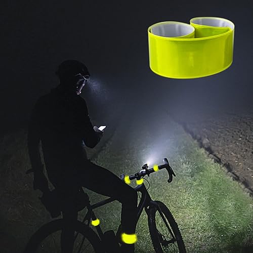 6 nastri fluorescenti (30 cm), 10 adesivi riflettenti, protezione solare, fasce riflettenti per il polso, per jogging, ciclismo, escursionismo e campeggio (giallo verde) - Ysert
