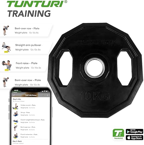 Tunturi Black Peso Palestra Olimpionico - Disco Palestra Gommato - Nero - 10 kg, Unisex – Adulto, Black, 1 - Ysert