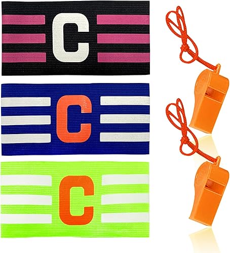 Confezione da 3 Fasce da Braccio da Calcio con 2 fischietti Arancioni, Attrezzi da Calcio, Accessori Sportivi di Squadra, Design Resistente alle Cadute, Unisex, Adatte per più Sport con la Palla - Ysert