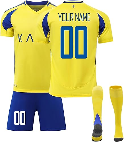 25/26 Set di Maglia da Calcio per Bambino Maglietta Calcio Personalizzata Ragazzi CalcioAllenamento con Il Tuo T-Shirt Nome e Numero con Pantaloncini e Calzettoni - Ysert