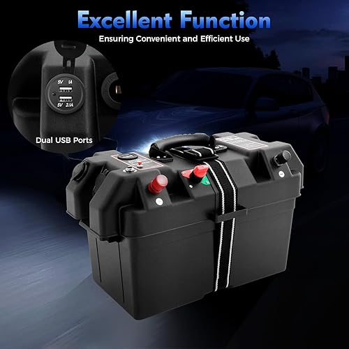 Scatola batteria per il tempo libero, doppia porta USB, per camper, roulotte, camper, barca, monitoraggio in tempo reale della tensione, 44 x 24,5 x 27 cm - Ysert