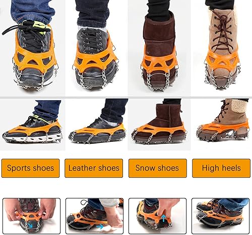 Ramponi da Ghiaccio Antiscivolo, Ramponi Antiscivolo Per Scarpe, Ramponcini Scarponi Neve Ghiaccio, Adatto Per Scarpe da Neve, Scarpe da Trekking, Scarpe Di Cuoio, Scarpe Sportive (Arancia) - Ysert