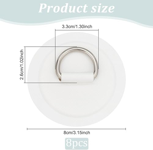 8 pezzi in acciaio inox D-ring Patch per gonfiabile barca kayak canoa D-ring PVC Patch Stand-Up Paddleboard Canoa Rafting Accessori (bianco) - Ysert