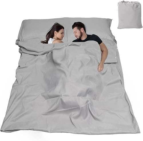 Sacco a Pelo Matrimoniale 180 x 210 cm Sacchi a Pelo Estivi, Sacco a Pelo Leggero e Compatto in Microfibra, Sacco a Pelo Emergenza 2-in-1 Coperta Termica per Viaggi in Hotel Campeggio - Ysert