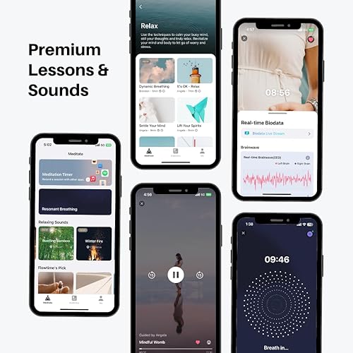 Flowtime: fascia da meditazione biosensing – Brain Tracker per l'allenamento neurofeedback a casa – frequenza cardiaca, respiro, HRV, stress, flusso, alfa, theta, beta, guasti delle onde gamma - Ysert