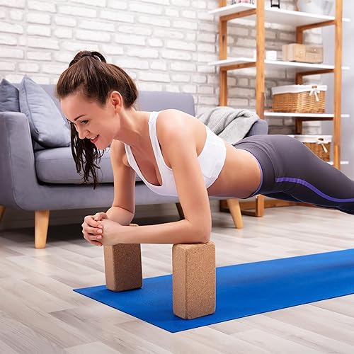 Relaxdays Mattoncini da Yoga. Set da 2 Blocchi in Sughero, Blocchetti per Esercizi, 12x22,5x7 cm, Antiscivolo, Marrone, 12 x 22.5 x 7 cm - Ysert