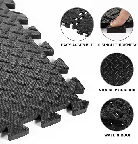 DOOHALO Tappetino per esercizi a puzzle, tappetino protettivo per palestra, 60 x 60 cm, cuscini in gomma antiscivolo, tappetini in schiuma EVA ad incastro per casa, fitness, sport, yoga, allenamento - Ysert