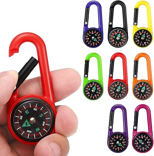 8 Pezzi Bussola Portachiavi, Bussola Professionale Colore, Bussola Bambini Portatile, Bussola Moschettone 2 in 1, per Campeggio, Escursionismo, Arrampicata su Roccia, Escursionismo, Viaggio - Ysert