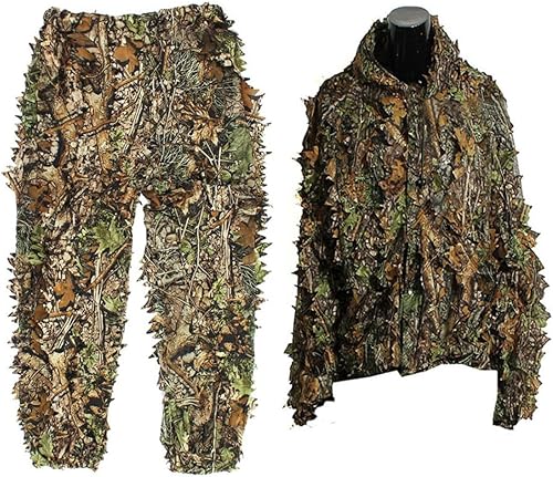 Abito Mimetico all'aperto Abito Mimetico Foglie 3D Abbigliamento con Cappuccio Tops da Esterno Pantaloni Poncho per Birdwatching della Giungla - Ysert