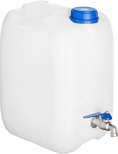Tanica per acqua potabile da 20 litri, senza BPA, con rubinetto zincato, grigia, rettangolare - Ysert
