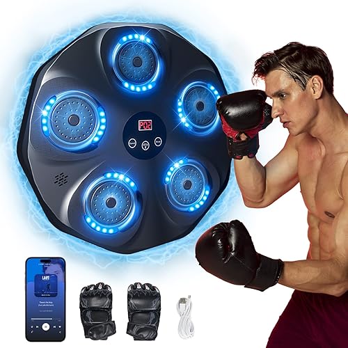 Music Boxing Machine Adulti, Macchina da Boxe Musicale, 9 modalità di velocità, Intelligente Box Musicale Pugile con Guanti da Boxe con Bluetooth, LED Boxe Musicale da Parete per Bambini - Ysert