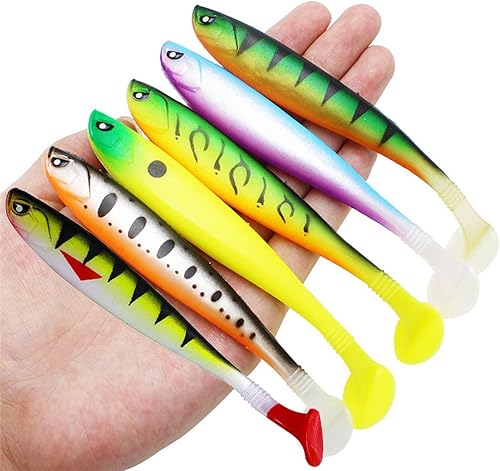 6 Pezzi Pesci in Gomma, Artificiali Esca, Esca da Pesca, Kit di Esche da Pesca per la Pesca di Pesci Predatori - Ysert