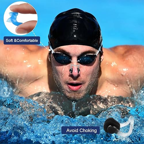 IBXWMNG Set 3 Pezzi Tappi e Clip per Naso da Nuoto con Scatola - Protezione Nasale per Adulti durante il Nuoto in Piscina, Tappanaso e Tappi per Le Orecchie con Pratica Clip Integrata - Ysert