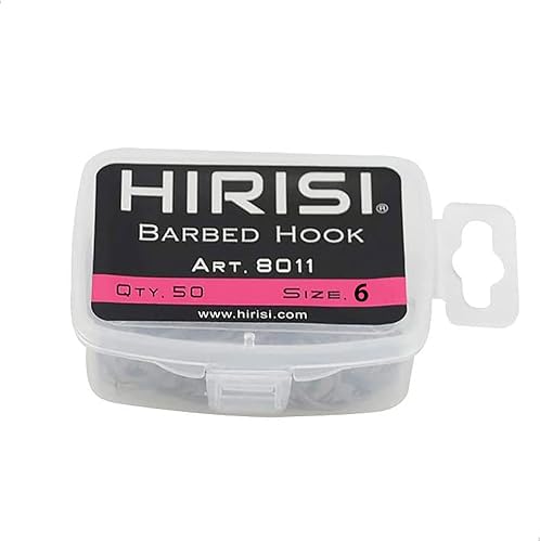 Hirisi 8011 - 50 ami da pesca da 2 a 10, con ardiglione, ganci per carpa con occhiello per la pesca alla carpa, in acciaio al carbonio, per boilie, diverse misure, confezione da 1 (50 pezzi) - Ysert