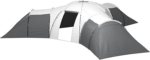 Outsunny Tenda Campeggio 6 Posti in Tessuto Oxford, Fibra di Vetro e Acciaio, Tenda da campeggio con 3 Aree Notte, Soggiorno e Portico, Grigio - Ysert