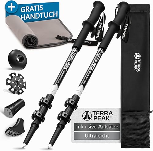 Bastoncini da trekking telescopici in alluminio o carbonio (estensibili, regolabili e leggeri) - Bastoni trekking (incl. asciugamano) per nordic walking, trail running e escursionismo - Ysert