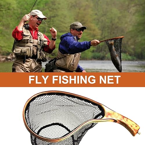 Rete da pesca a mosca, Guadino da pesca - Rete da trota per attrezzi da pesca - Guadino per pesci con manico in legno, attrezzatura da pesca per laghetto, rete per spigole sicura per i pesci, - Ysert