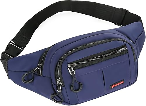Marsupio Uomo Donna Unisex, Marsupio Sportivo Grande con 4 Zip Tasche, Marsupio con Cinturino Regolabile e Fibbia a Sgancio Rapido, per Allenamento All'aperto Escursionismo Campeggio, Blu - Ysert