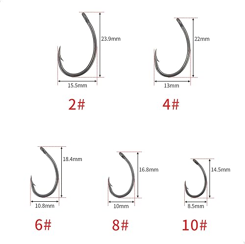 Hirisi 8011 - 50 ami da pesca da 2 a 10, con ardiglione, ganci per carpa con occhiello per la pesca alla carpa, in acciaio al carbonio, per boilie, diverse misure, confezione da 1 (50 pezzi) - Ysert