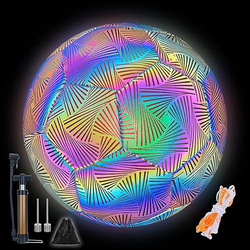 Calcio Riflettente olografico taglia 5, Pallone da calcio Riflettente pompa e borsa per il trasporto, Calcio Luminoso per ragazzi adulti giochi notturni all'aperto allenamento - Ysert