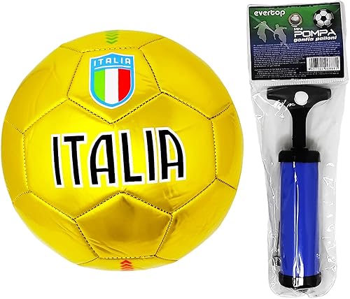 Pallone da Calcio da Allenamento o Partita Misura 5 Colore Oro Scudetto Italia + Pompa Portatile - Ysert