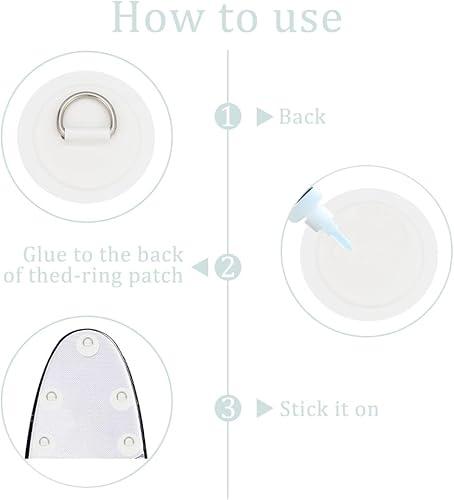 8 pezzi in acciaio inox D-ring Patch per gonfiabile barca kayak canoa D-ring PVC Patch Stand-Up Paddleboard Canoa Rafting Accessori (bianco) - Ysert