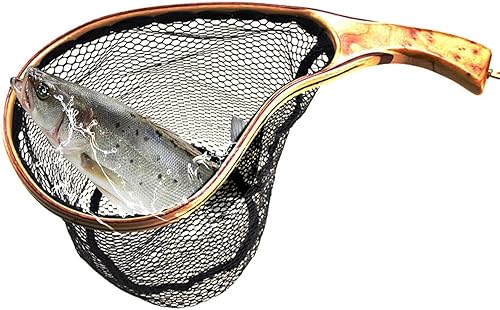 Rete da pesca a mosca, Guadino da pesca - Rete da trota per attrezzi da pesca - Guadino per pesci con manico in legno, attrezzatura da pesca per laghetto, rete per spigole sicura per i pesci, - Ysert