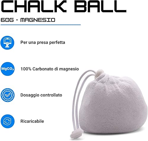 Sports Chalk Ball 60 g – Palla di magnesio ricaricabile per bouldering, arrampicata, ginnastica, Cross Fit, fitness – Grip ottimale - Ysert