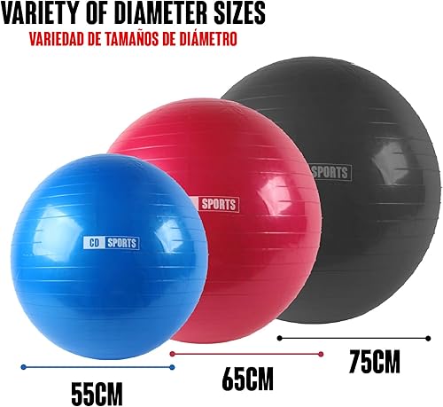 Pilates Ball 55cm / 65cm / 75cm di diametro, Palla per la gravidanza, Fitball, con infiammatore incluso, Big Ball per lo Yoga, Ginnastica, Fitness - Ysert