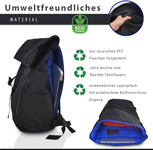 Zaino Rolltop per uomo e donna – Zaino Rolltop in PET riciclato – Zaino in tinta unita ultra leggero con scomparto per computer portatile – Zaino urbano resistente all'acqua - Ysert