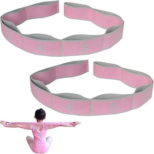 2pezzi Cinghia Yoga,Elastico Fasce di Resistenza,Fasce Elastiche Fitness,Bande Elastiche Rosa per Pilates,Banda Elastica Yoga a 8 Anelli,per l'allenamento Della Flessibilità,Ginnastica,Yoga,Fitness - Ysert