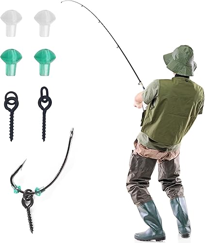 40 Pezzi Gancio Ferma Perline con Gambo in Gomma con 20 Pezzi Viti Esche da Pesca, Gancio Ferma Carpe per la Pesca - Ysert