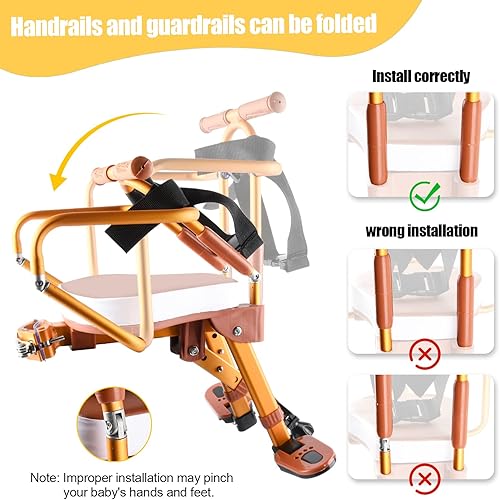 Seggiolino per bici per bambini, in lega di alluminio, portatile, pieghevole, montato sul davanti, seggiolino di sicurezza per mountain bike, adatto per biciclette ibride e biciclette da città - Ysert