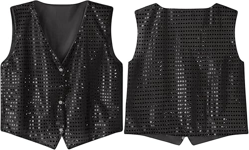 Gilet da uomo con paillette, senza maniche, con brillantini, per discoteca, con scollo a V, per matrimoni, feste, balli, carnevale, clubwear - Ysert