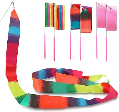 ZHXGO 6 Pezzi Dance Ribbons, 2m Ginnastica Ritmica Nastro con Fare Piroette Danza Baton Asta, Danza Nastri Artistica, Ginnastica Ritmica Bacchetta per Allenamento - Ysert