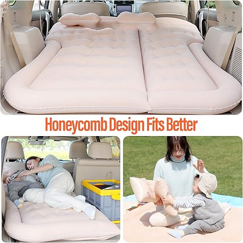 Ergocar Materassino Gonfiabile SUV MPV Floccaggio Materasso Letto per Auto con Pompa per Il Campeggio, Escursionismo, Piscina, Spiaggia, Viaggiare (Beige) - Ysert