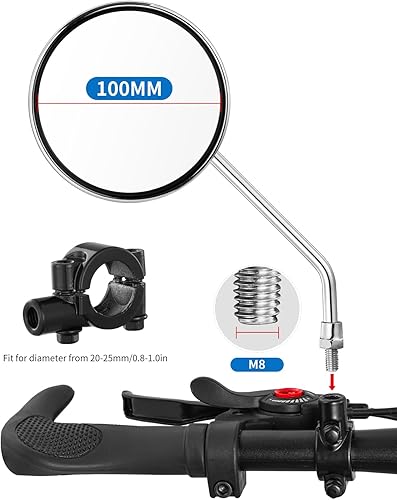 Manubrio per bicicletta specchietto retrovisore universale, regolabile, girevole, specchio trasparente per mountain bike, bici da strada, moto elettrica, scooter elettrico, con 8 mm, base di - Ysert