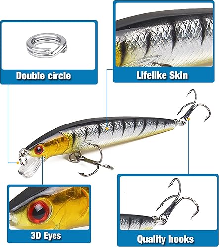 Esche da Pesca, 10 Kit di Esche da Pesca, Artificiale Pesca Richiamo Set, Esche Artificiali 3D Forma di Sanguinerola da Pesca, Attrezzatura di Pesca Esche Artificiali Perfetto per Pesca - Ysert