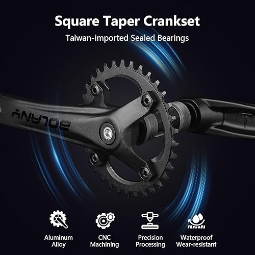 BOLANY Guarnitura per mountain bike MTB, 1 guarnitura quadrata conica 104 BCD 170 mm, pedivella 32/34/36T, compatibile con Shimano, SRAM, FSA - Ysert
