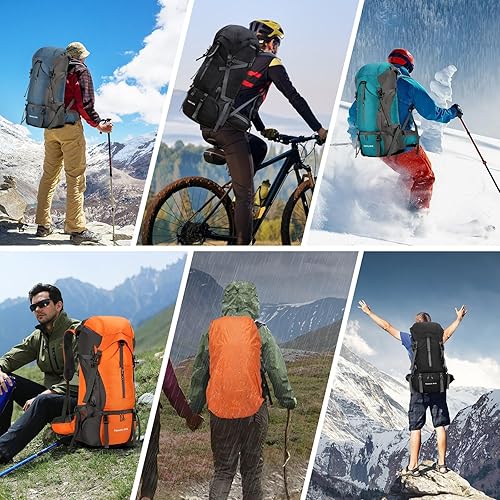 Zaino da 70L Impermeabile per Escursionismo e Campeggio con Copertura per la Pioggia, Ultraleggero ad Alta Capacità per Sport all'Aperto, Viaggio, Arrampicata e Touring (Nero) - Ysert