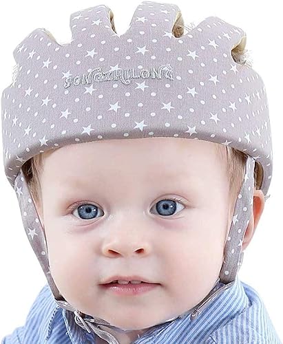 IULONEE Casco da Bambino Infantili Cappello di Testa di Cotone Cappello del Bambino Baby Helmet Regolabile di Sicurezza Casco Neonati (Stellato Blu) - Ysert